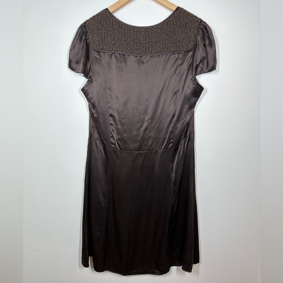 IRO Chocolate Brown Silk Cap Sleeve Beaded Dress Size 10 - Picture 9 of 9